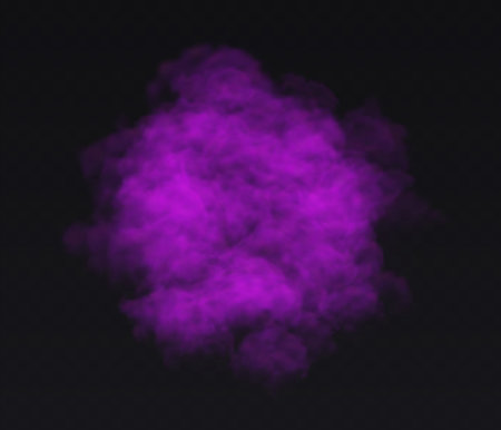 Smoke purple round cloud on black transparent background. Fog vector effectのイラスト素材