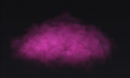 Pink smoke cloud on black transparent background. Fog vector effect.のイラスト素材