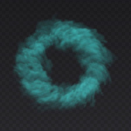 Turquoise Ring Smoke Cloud on dark transparent background. Fog circle frameのイラスト素材