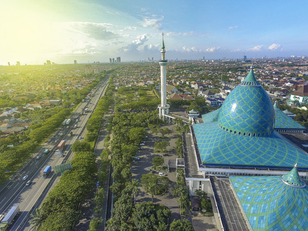Aerial of Al Akbar mosque islamic center in Surabaya Indonesiaのeditorial素材