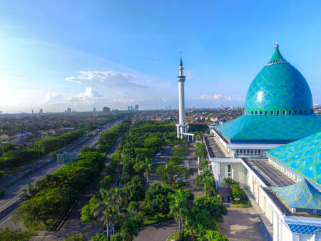 Surabaya Indonesia June 2, 2020 : Aerial of Al Akbar mosque islamic center in Surabaya Indonesiaのeditorial素材