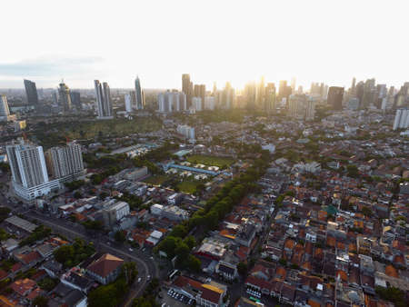 Jakarta Indonesia - June 2, 2020 : Aerial view from Jakarta, BNI Tower Jakarta Urban City of Indonesia. Cityscape Indonesia, Landmark of Jakartaのeditorial素材