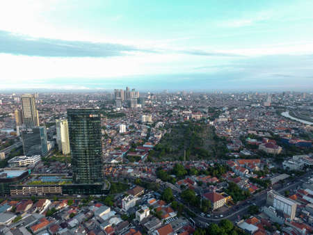 Jakarta Indonesia - June 2, 2020: Aerial Downtown Jakarta after Corona Virus Pandemic view from above with Building and urban city scapeのeditorial素材