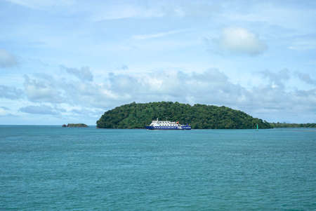 Indonesia June 23 2020 : Ferry Ship in Harbor in the morningのeditorial素材