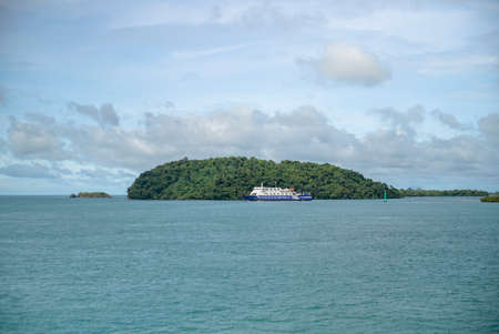 Indonesia June 23 2020 : Ferry Ship in Harbor in the morningのeditorial素材