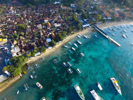 Bali Indonesia June 20 2020 : Ferry Ship in Harbor in the morningのeditorial素材
