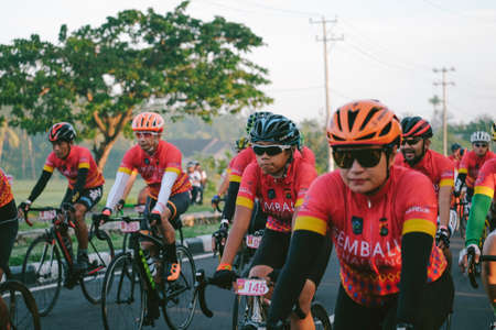 Lombok Indonesia June 17 2020 : Cycling competition, Sembalun challenge, Road Bike People...