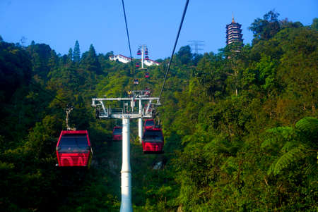 Malaysia June 20 2020 : A view of cable car at Genting Highland in the evening in Pahang, Malaysia. in a ropeway cable car going down from genting highlandsのeditorial素材