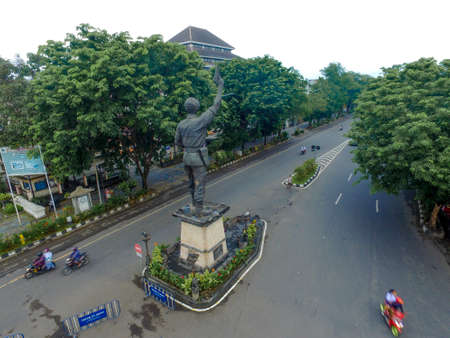 Surakarta Indonesia  June 16 2020 : Aerial view landmark of surakarta, urban city of Surakarta in the morning. Selamet riyadi streetのeditorial素材