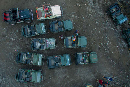 Lava Tour Trip in Kali Kuning and tourist enjoying the advanture with Jip in Kali Kuning Riverのeditorial素材