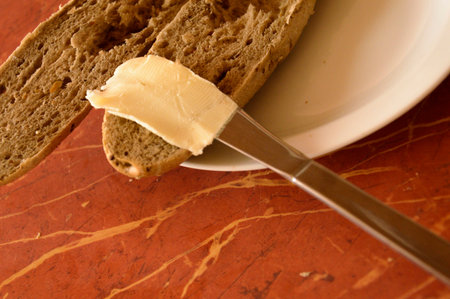 Roll bread with butter for breakfastの写真素材