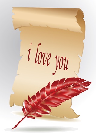 parchment paper with red featherのイラスト素材