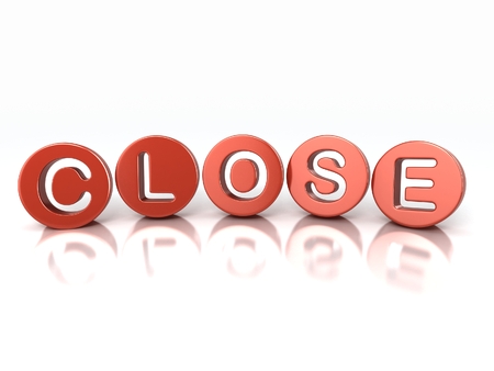 Red close word on white backgroundの写真素材