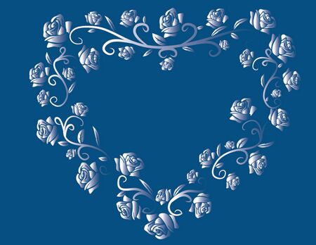 blue heart with rosesのイラスト素材