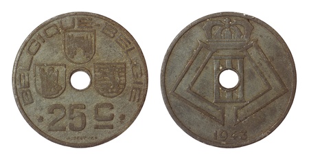 antique rare coin of belgium isolated on white backgroundの写真素材