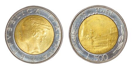 retro coin of italy isolated on white backgroundの写真素材