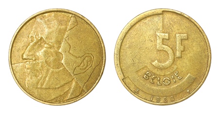 rare retro coin of belgium isolated on white backgroundの写真素材