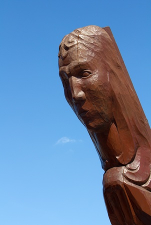 statue of woman's face isolated on blue sky backgroundの写真素材