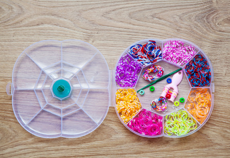 set of particolored rubber parts for weaving closeup