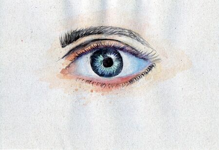 human eye painted with watercolors on the paper closeupの写真素材