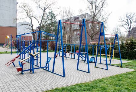 empty quarantined sports ground on sunny spring dayの写真素材