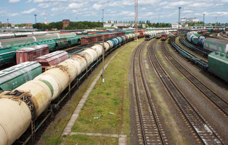 big urban classification yard on sunny summer day