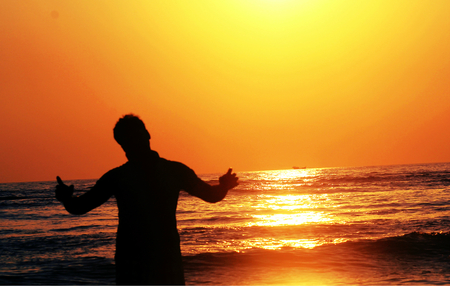 Sunset Beach & Manの写真素材