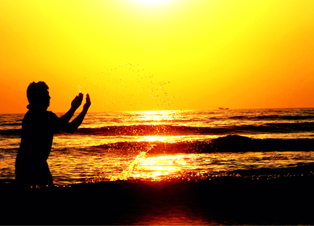 Sunset Beach & Manの写真素材