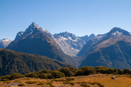 Marian Lake Lookout, Mt Christina and Mount Crosscut, view from Key Summit, Routeburn Track, Fiordland, New Zealand, South Island, NZの写真素材