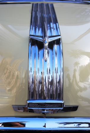 Dubai, UAE - March 09, 2013 : 1950 Pontiac Chieftain Silver Streak front view on display at the emirates classic car festival Dubai, UAE.のeditorial素材
