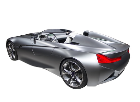 New model fast sport car silver color isolated on white backgroundの写真素材
