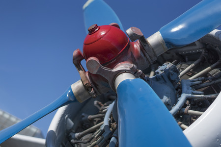 biplane propeller close-up view with the head in focusの写真素材