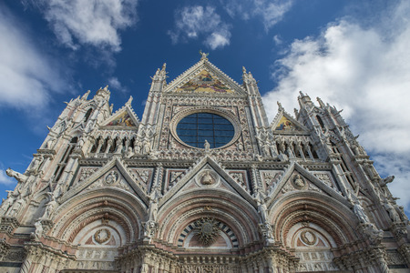 Cathedral Santa Maria Assunta in Siena, Italy, front, close-up view の写真素材
