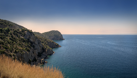 Tasos Island cliff, clear skyの写真素材