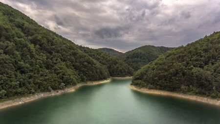 lake in the mountain bird eye viewの写真素材