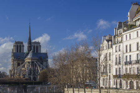 Paris, Notre Dame cathedral areal viewのeditorial素材