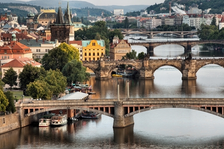 Vltava and bridges in Prague, Czech Republicのeditorial素材