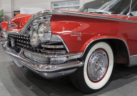 Old american car on static display at the International Fair in Poznan.のeditorial素材