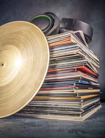 Vinyl record on the table. music background. retro styles.