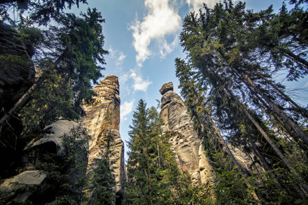 Rock formations in Adrspach-Teplice Rocks, Czech Republicの写真素材