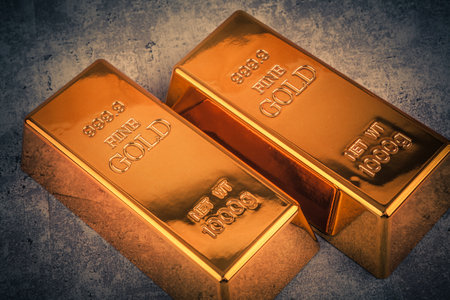 Gold bars on grunge background. Finance concept. 3D Renderingの写真素材