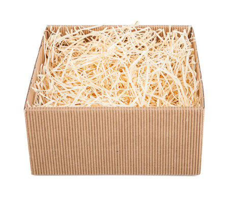 Cardboard box isolated on white background. Clipping path included.の写真素材