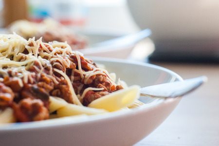 Homemade spaghetti closeupの写真素材