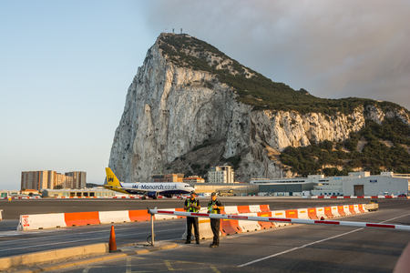GIBRALTAR - September 13, 2017 - Preparing gibraltar airport for plane takeoffのeditorial素材