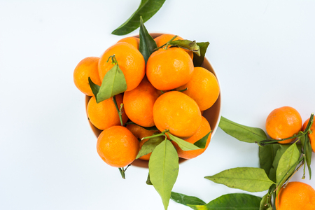 Mandarin oranges on white backgroundの写真素材