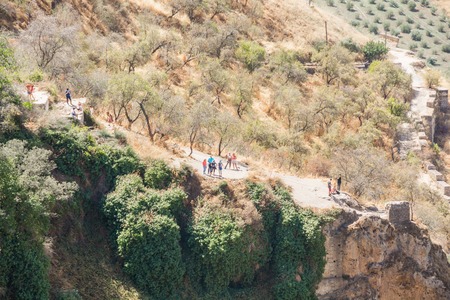 RONDA, SPAIN - September 14, 2017 - Tourists looking at puente nuevo bridgeのeditorial素材
