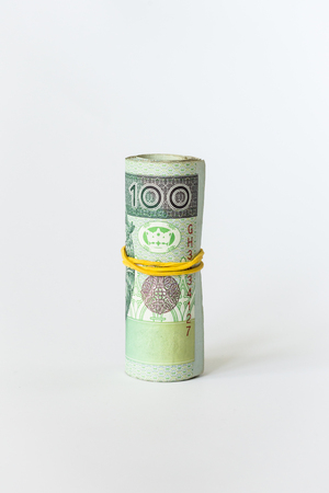 Rolled up polish moneyの写真素材
