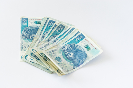 Polish money flat lay shot, 50 zlの写真素材