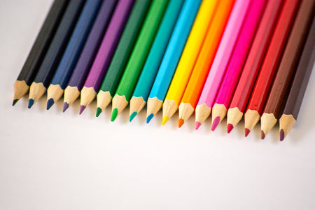 Colorful wooden pencils isolated on white backgroundの写真素材