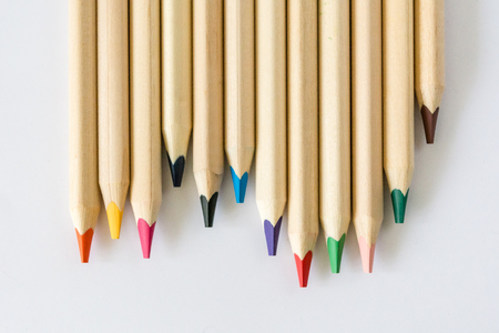 Colorful wooden pencils isolated on white backgroundの写真素材